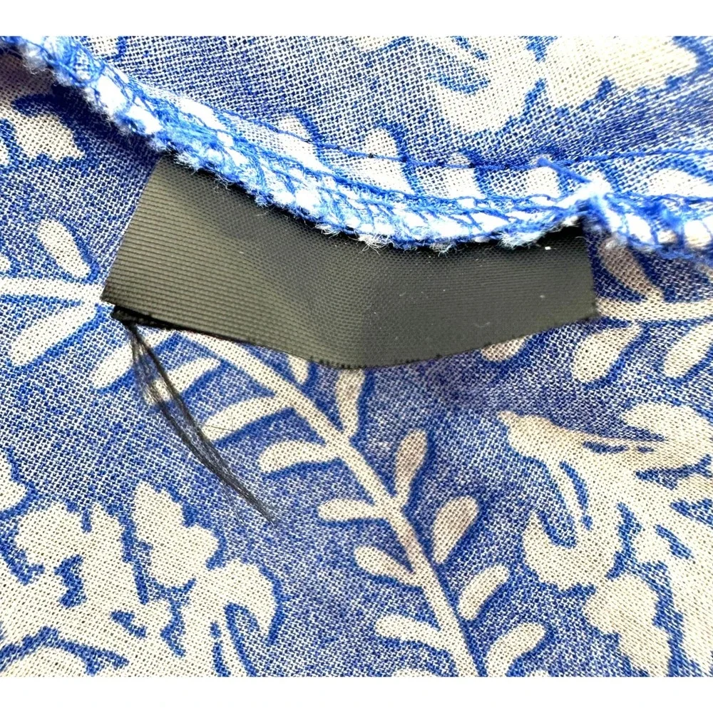 ZARA Oversized Crop Top Blue Cotton Drawstring Long Ballon Sleeves Women's Small